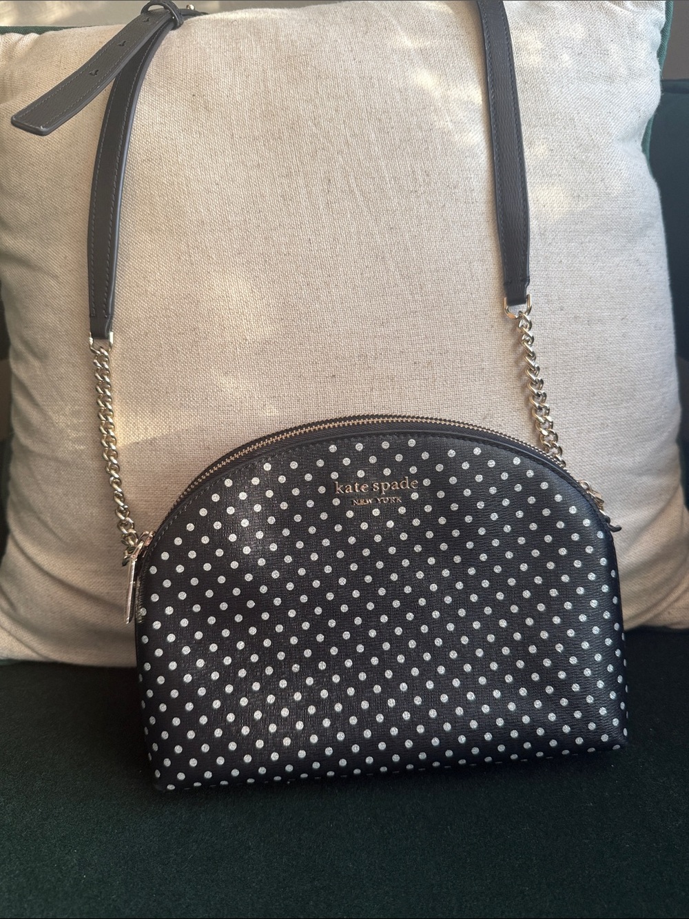 kate spade Black Polka Dot Dome Crossbody with Gold Chain